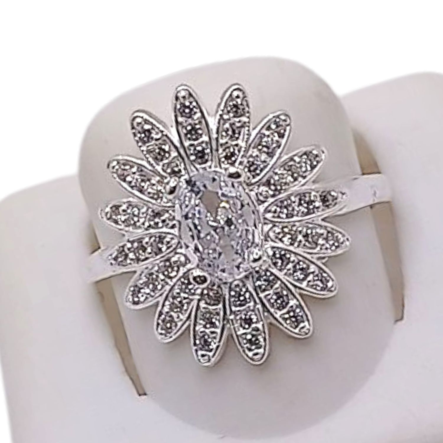 ANILLO FLOR CZ BCA, VARIAS MEDIDAS, PLATA .925