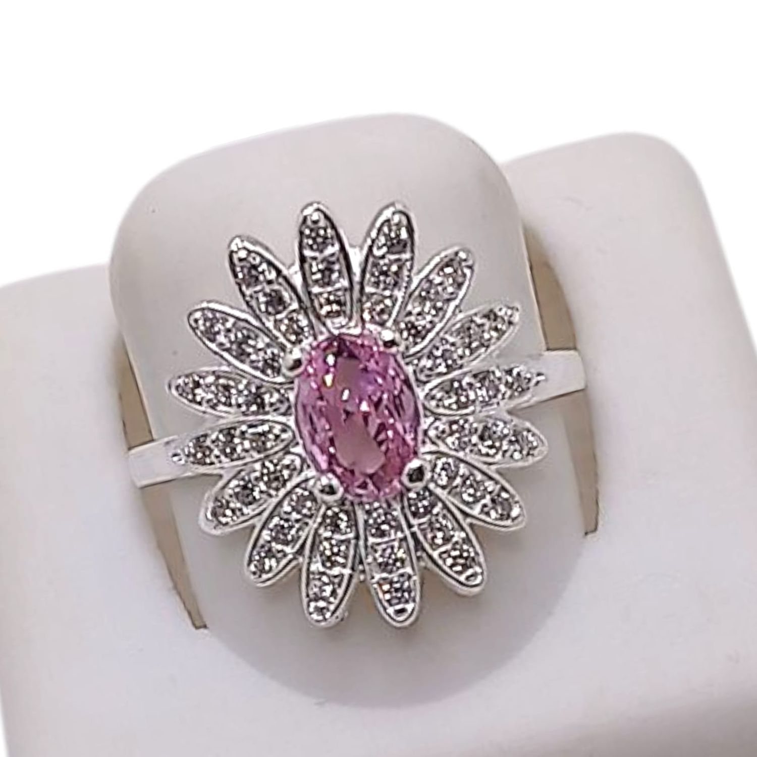 ANILLO FLOR CZ ROSA CON CZ BCA,  VARIAS MEDIDAS, PLATA .925