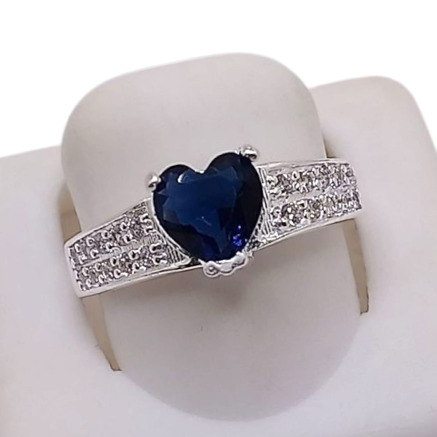 ANILLO CORAZON CZ AZUL, VARIAS MEDIDAS, PLATA .925