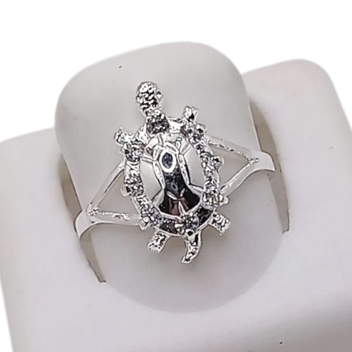 ANILLO TORTUGA LISA CON MINI CZ  # 7, PLATA .925