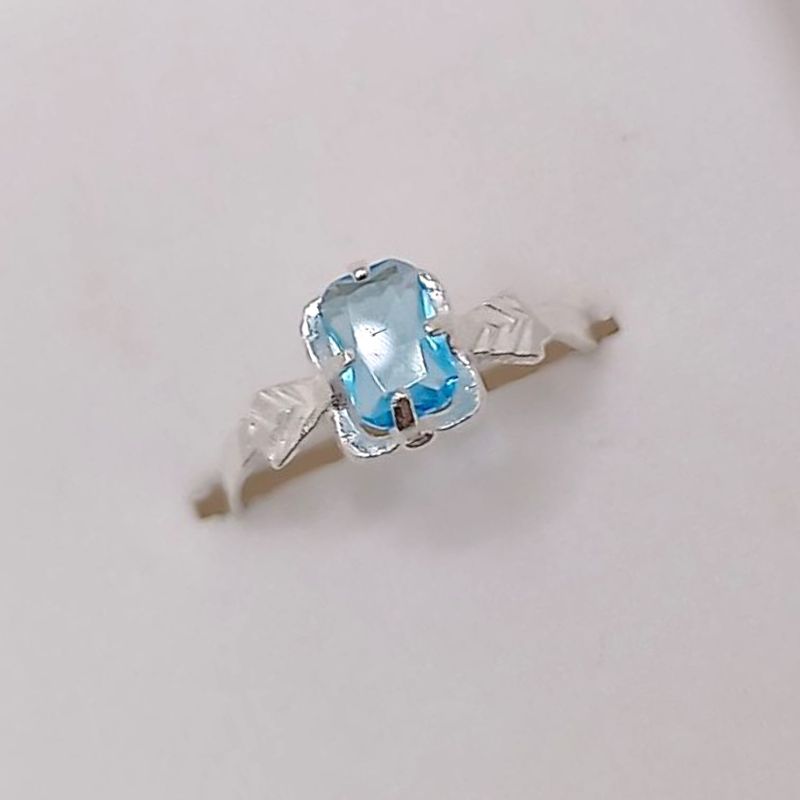 ANILLO NIÑA CZ RECTANGULO AZ, PLATA .925