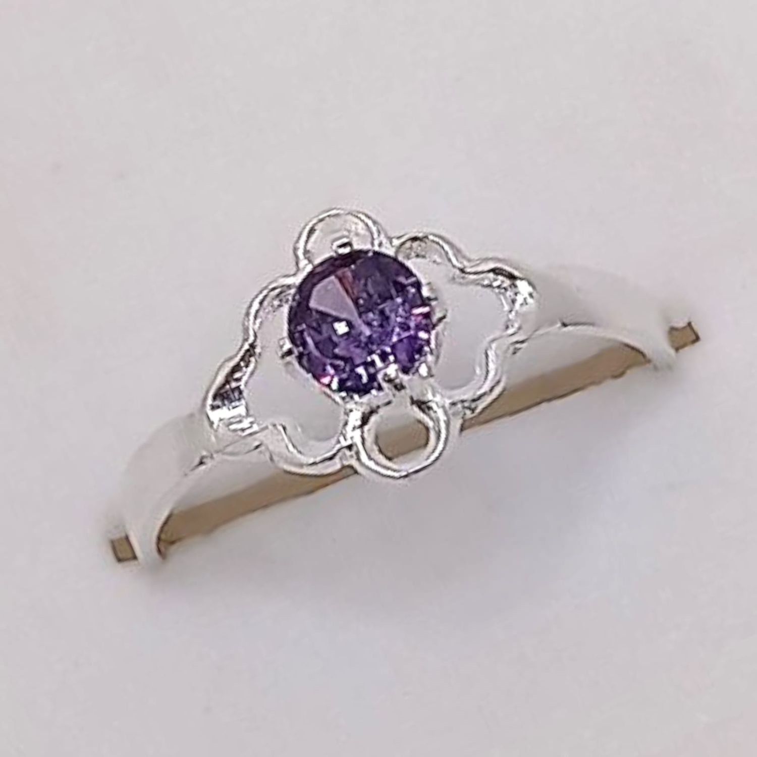 ANILLO FLOR CZ LILA # 5, PLATA .925