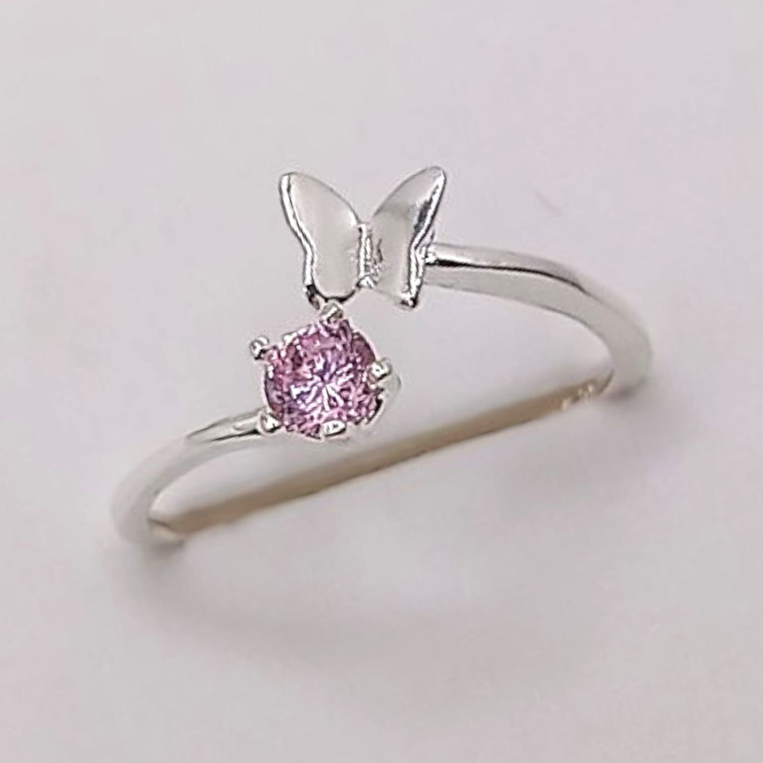 ANILLO MARIPOSA CZ ROSA, AJUSTABLE, PLATA .925
