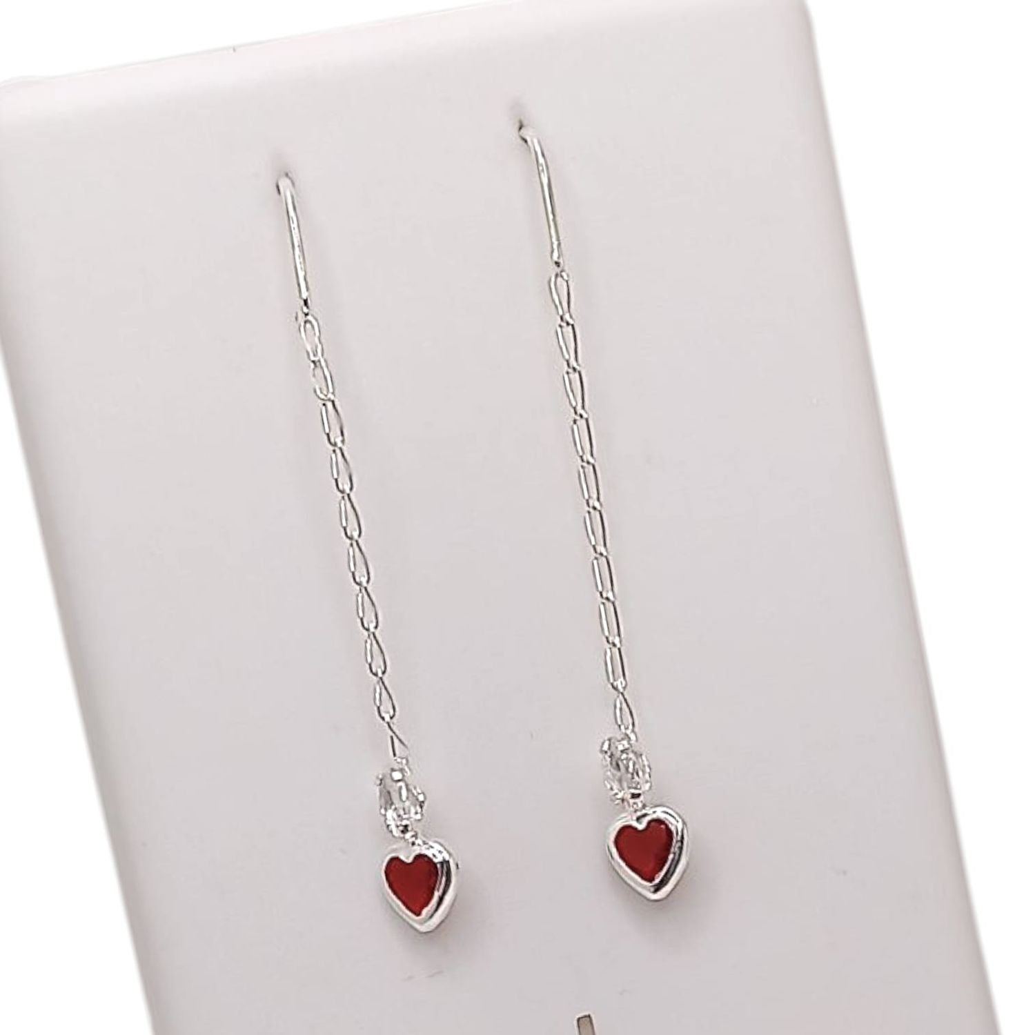 ARETE VIOL CORAZON CZ ROJA, 6 CM, PLATA .925