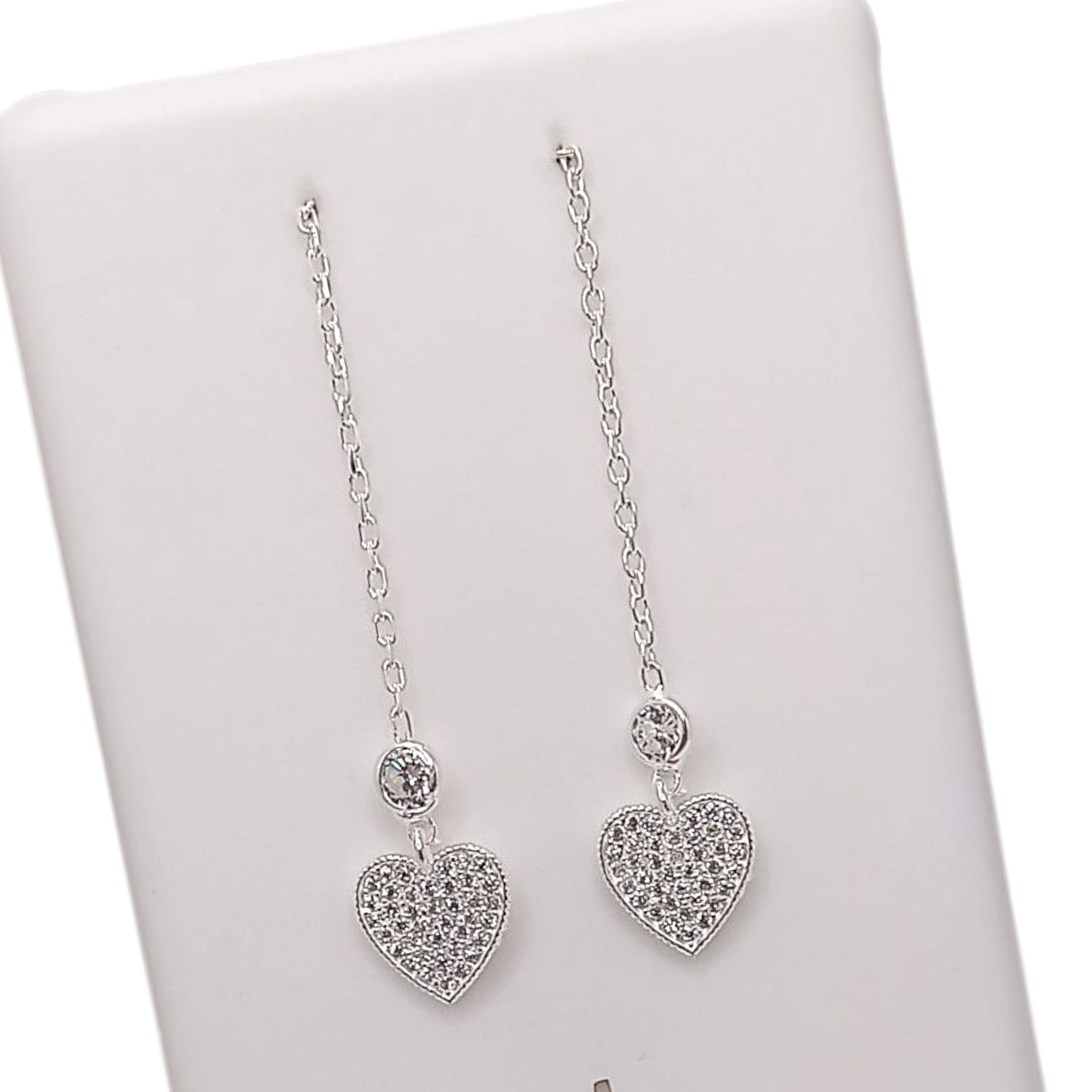 ARETE VIOL CORAZON 5 CM CON MINI CZ, PLATA .925