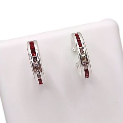 ARRACADA CANAL 2 CM CZ ROJA Y BCA, PLATA .925