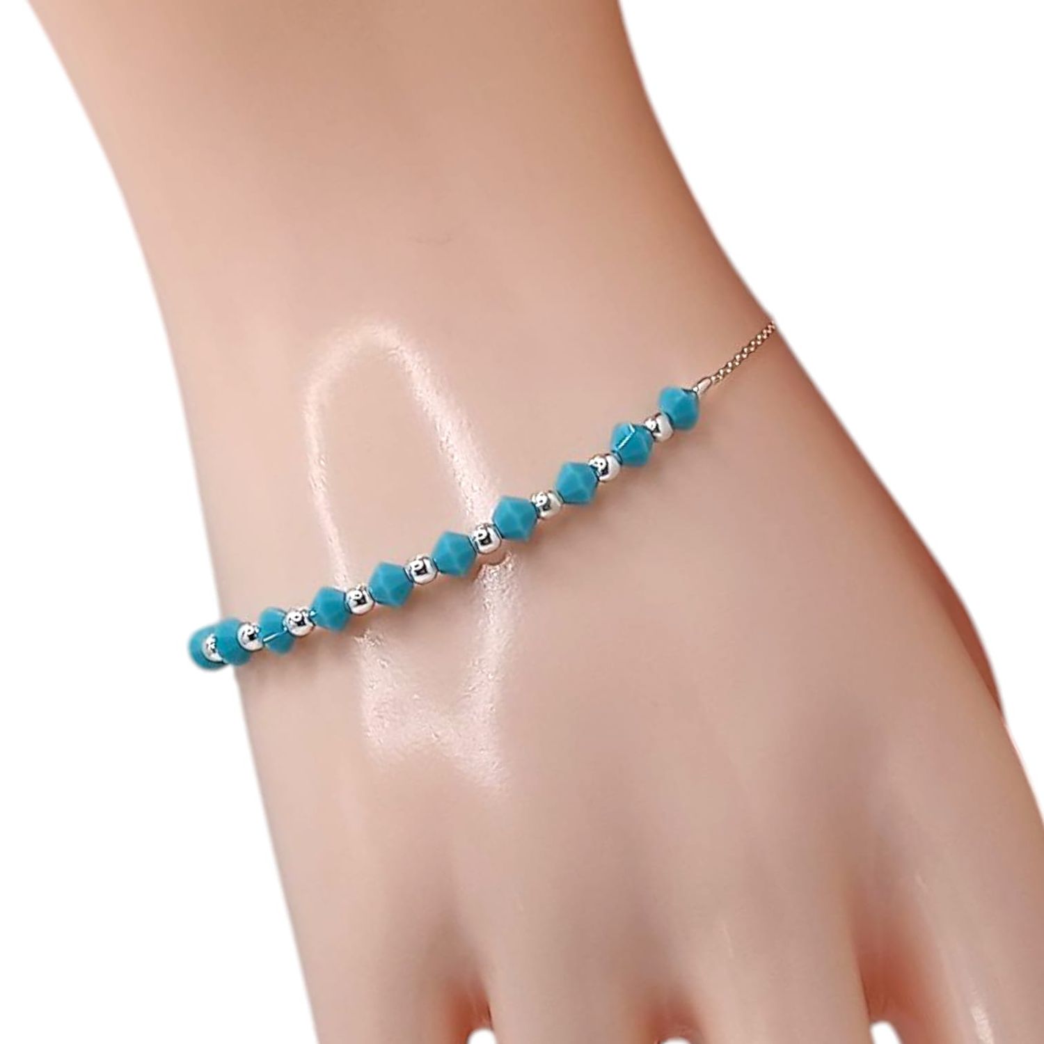PULSERA  MISTERIO SW AZUL CON CRUZ 7&quot;, PLATA .925