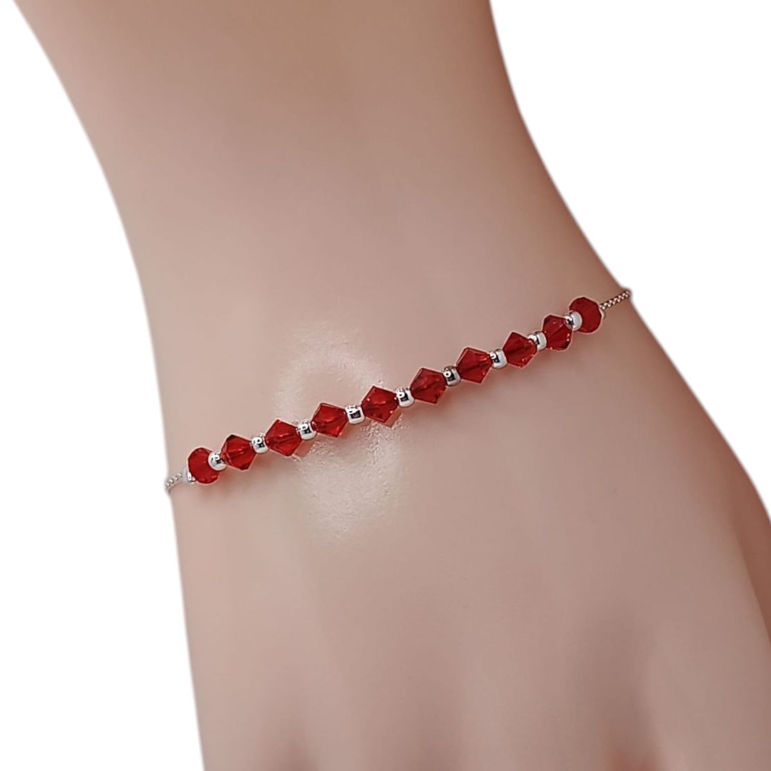 PULSERA MISTERIO SW ROJA 7&quot; CON CRUZ , PLATA .925