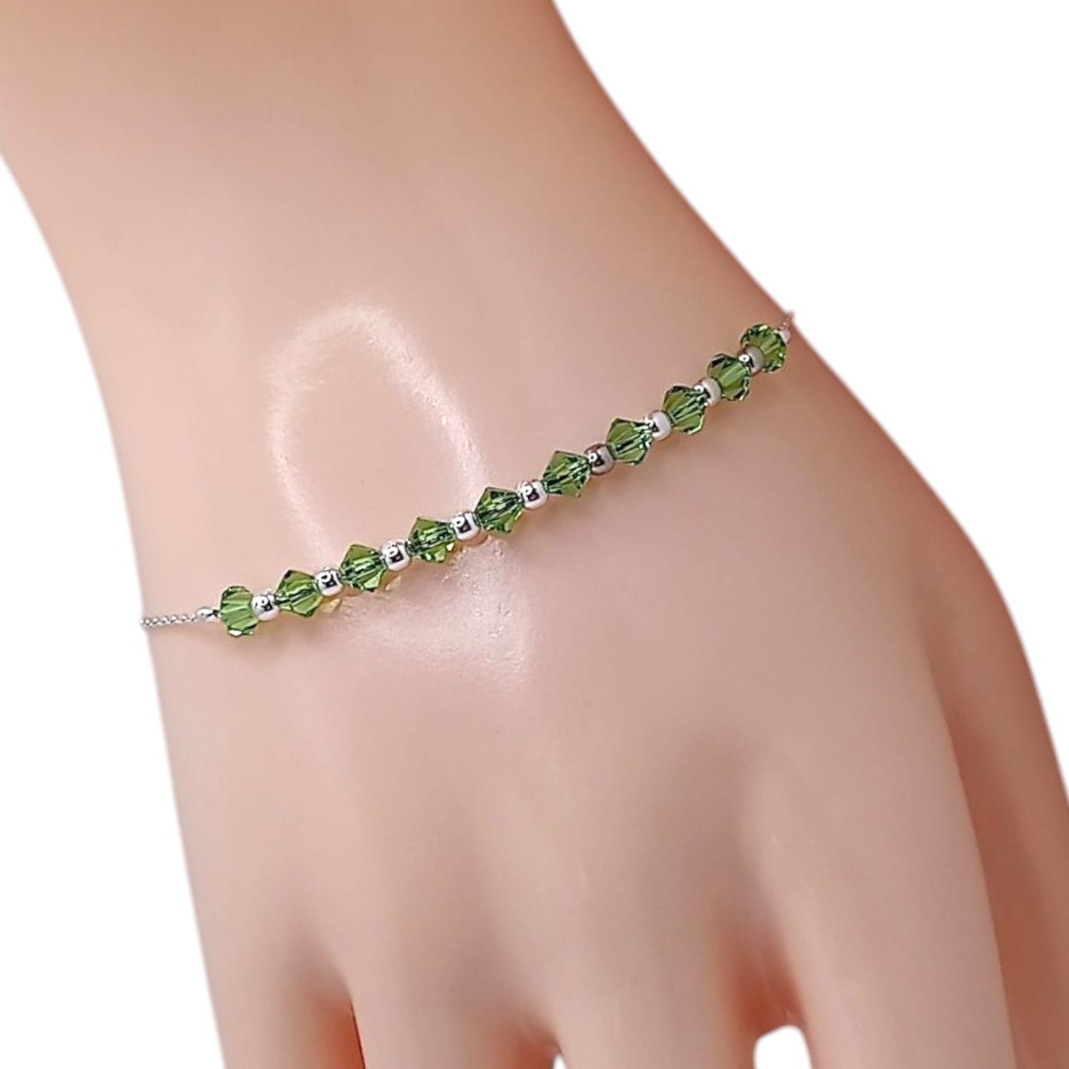 PULSERA MISTERIO CON CRUZ SW VERDE 7&quot;, PLATA .925