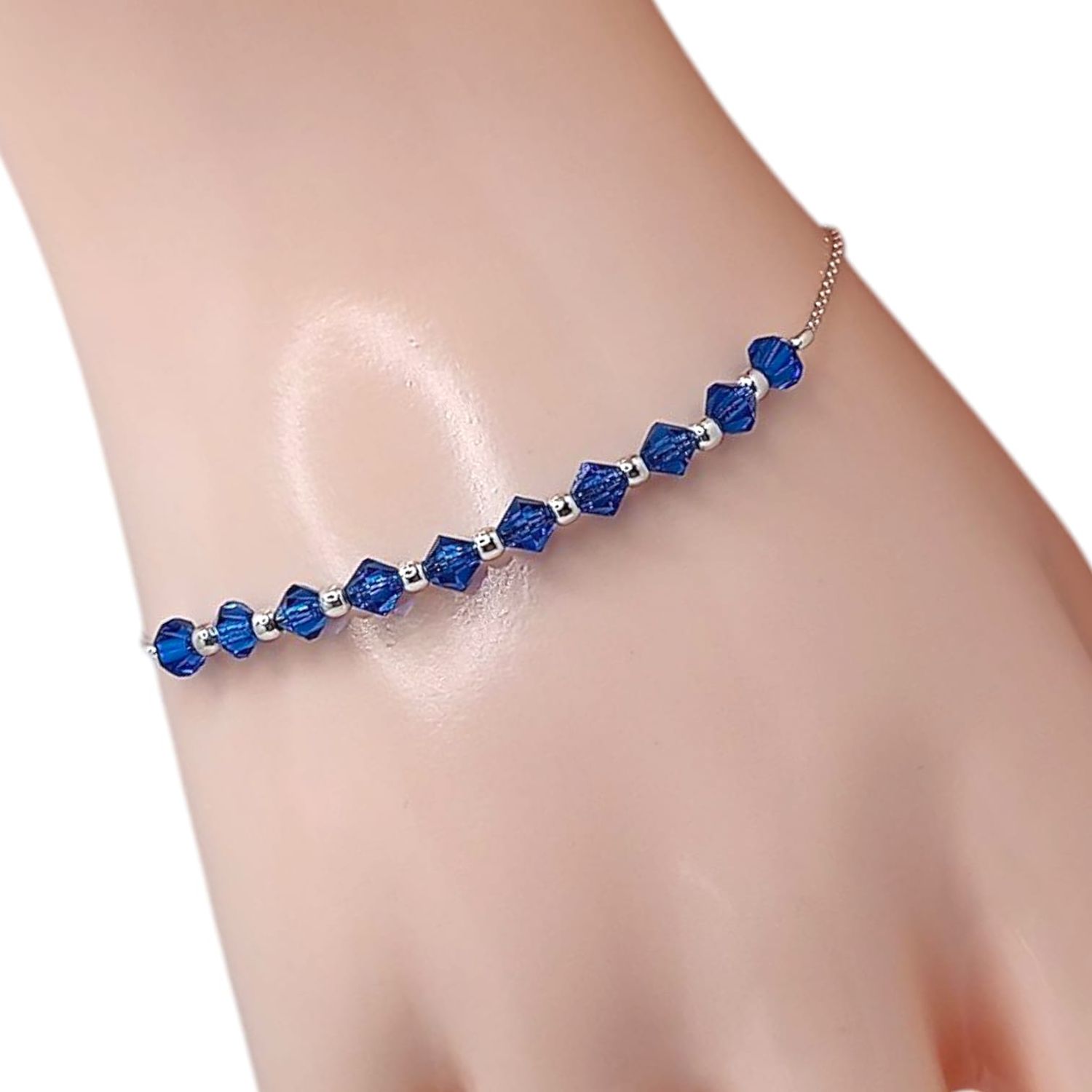 PULSERA MISTERIO CON CRUZ SW AZUL 7&quot;, PLATA .925