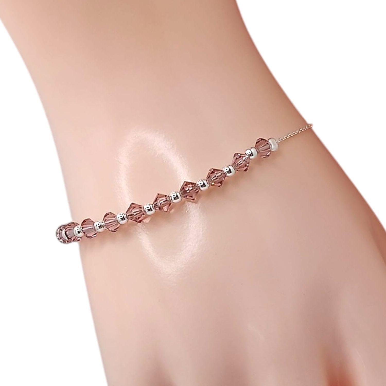 PULSERA MISTERIO CON CRUZ SW ROSA 7&quot;, PLATA .925