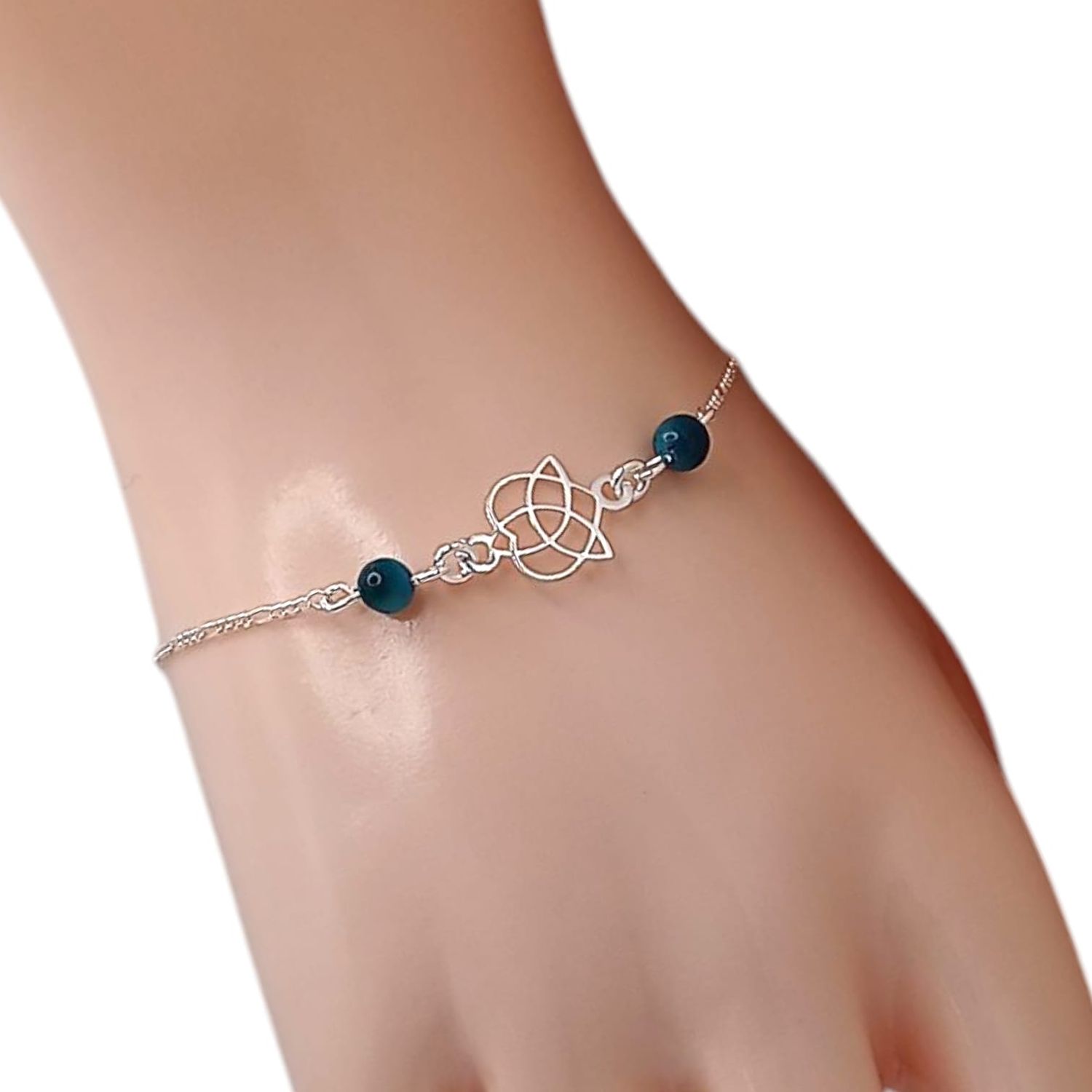 PULSERA NUDO  BOLITA VERDE 7&quot;, PLATA .925