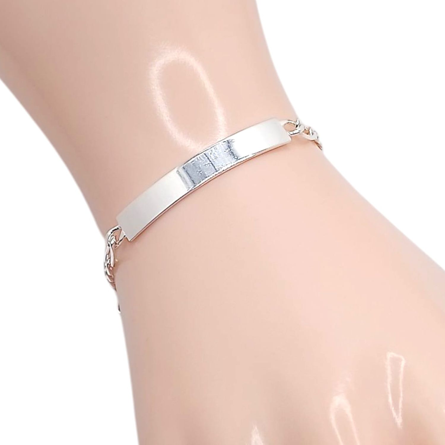 PULSERA FIGARO CON PLACA 5.5&quot; 4 MM, PLATA .925