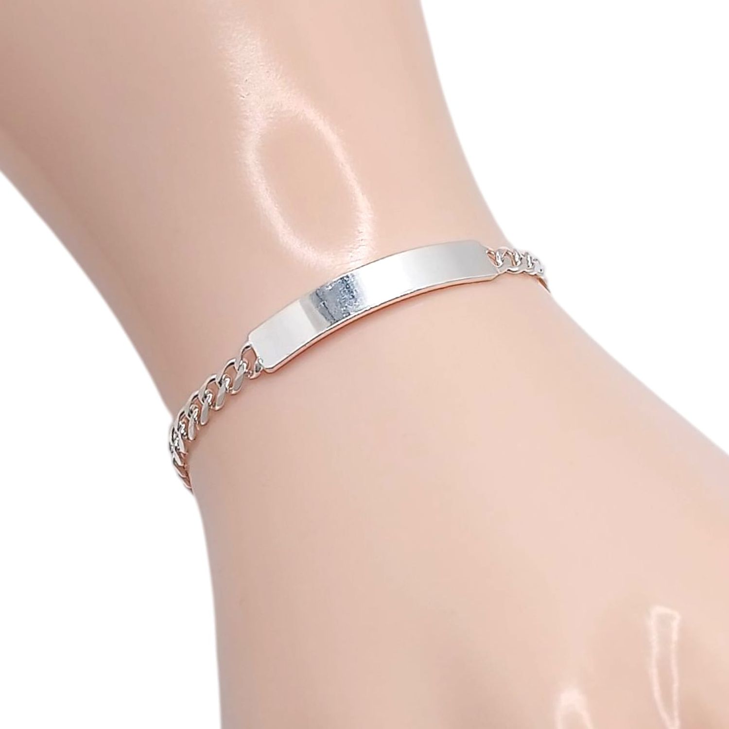 PULSERA CUBANA CON PLACA 4.5&quot;, 4 MM, PLATA .925