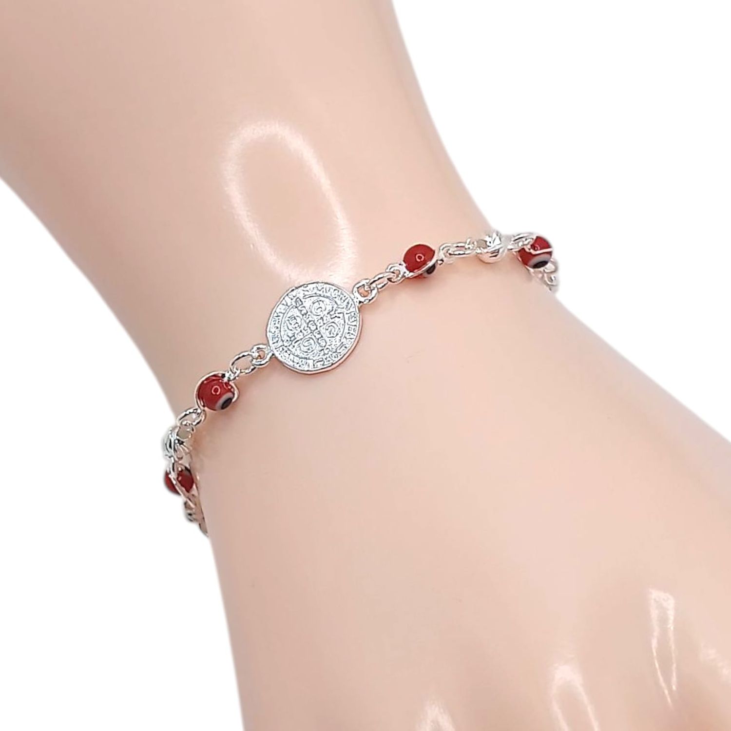 PULSERA SAN BENITO CON OJITO 7&quot; AJUSTABLE, PLATA .925