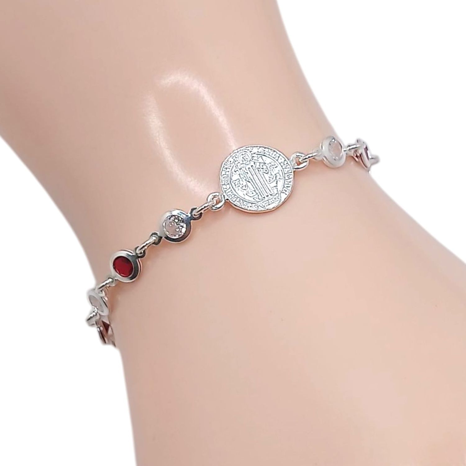 PULSERA SAN BENITO CZ ROJA Y BCA, 7.5&quot;