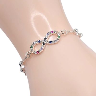PULSERA INFINITO CZ MULTICOLOR 7&quot; AJUSTABLE, PLATA .925