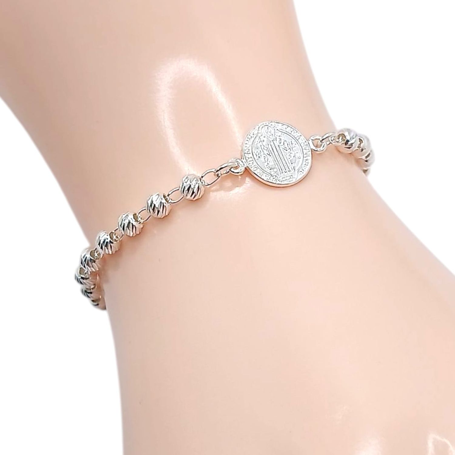 PULSERA SAN BENITO 7.5&quot; BOLITA 3.5MM, PLATA .925