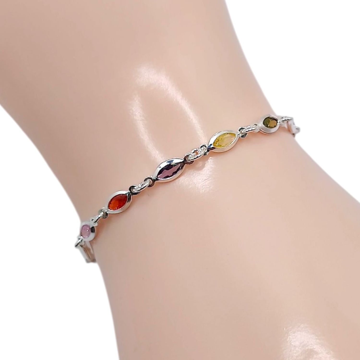 PULSERA CZ MULTICOLOR 7&quot; AJUSTABLE, PLATA .925