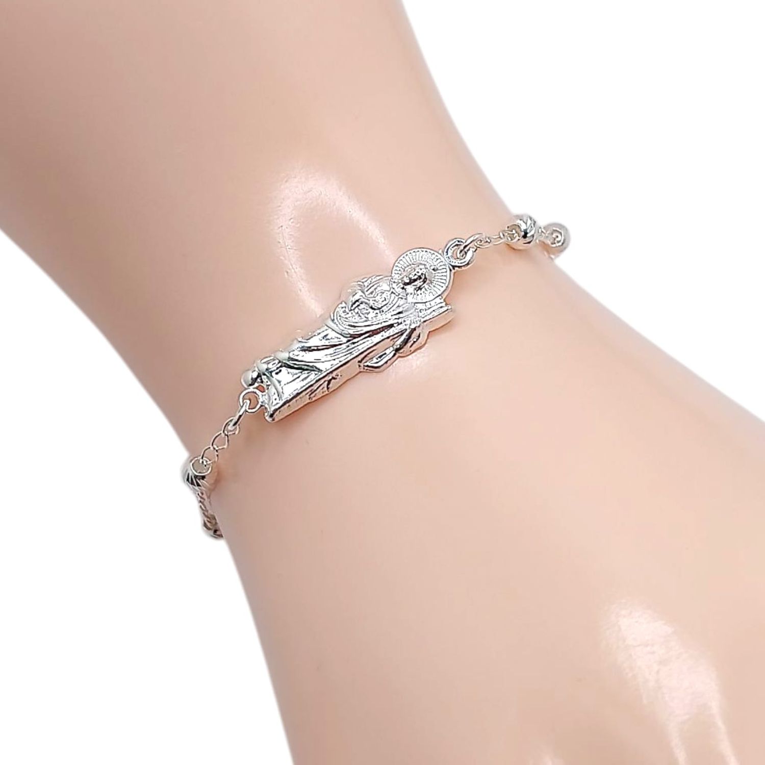 PULSERA SAN JUDAS 7&quot; AJUSTABLE, PLATA .925