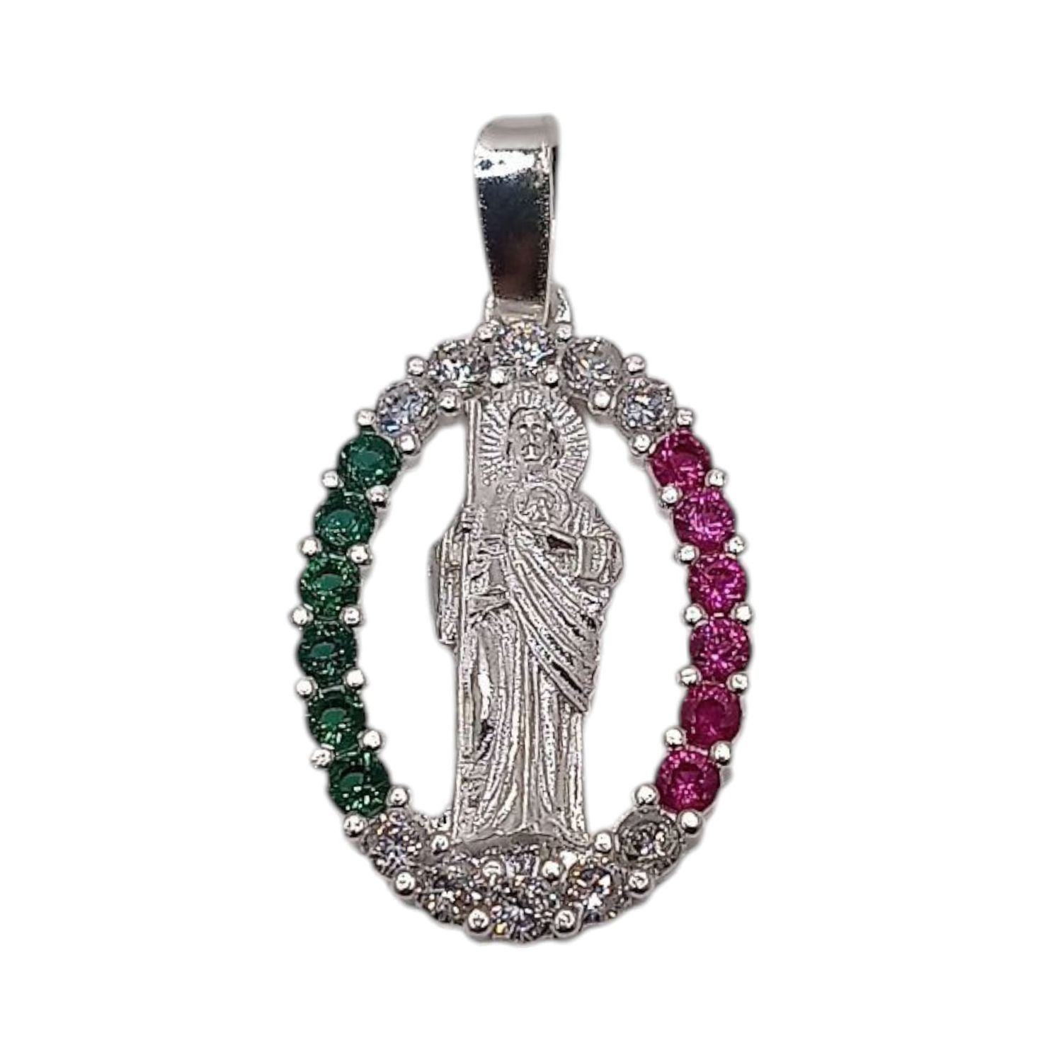 DIJE SAN JUDAS T 2.5 CM, CZ TRES COLORES, PLATA .925