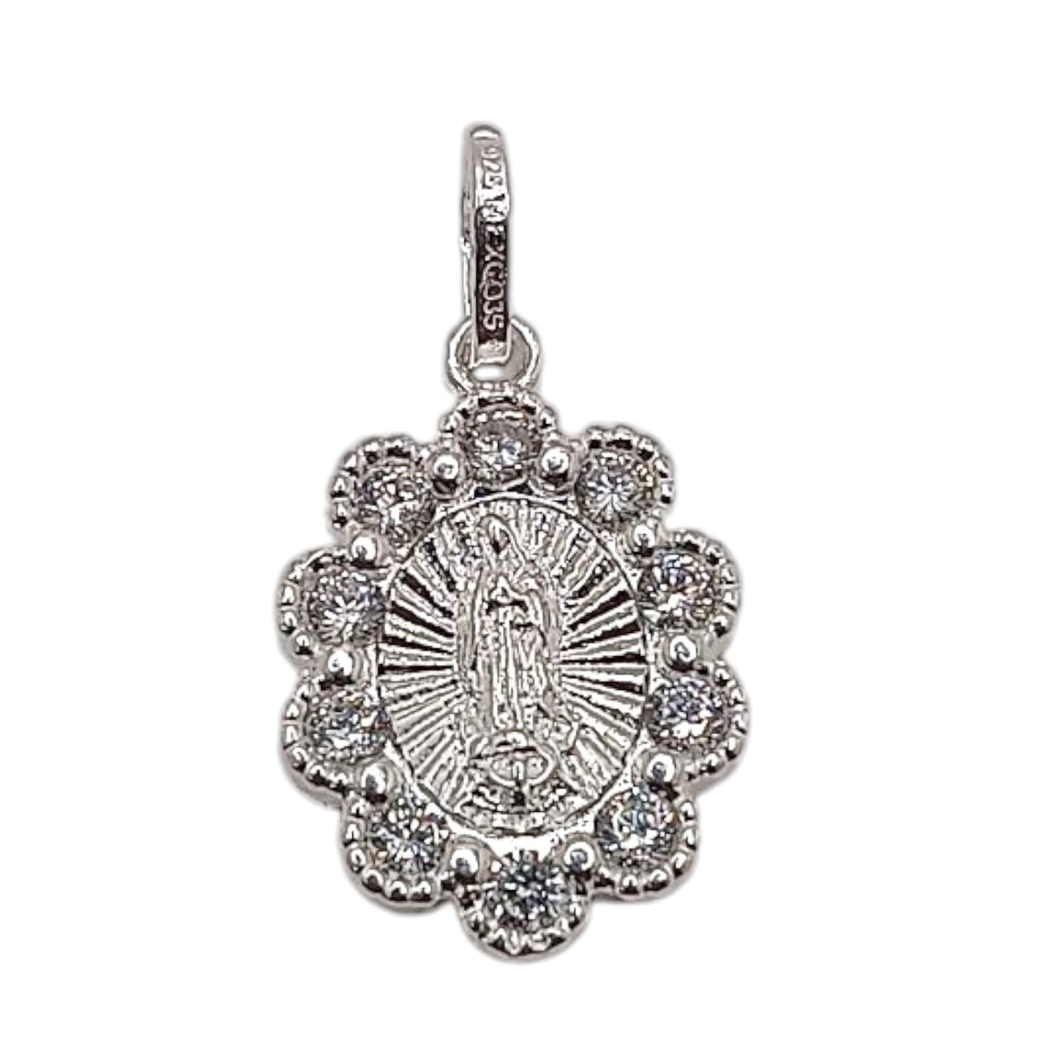 MEDALLA VIRGEN DE GPE 1.5 CM, CON CZ, PLATA .925