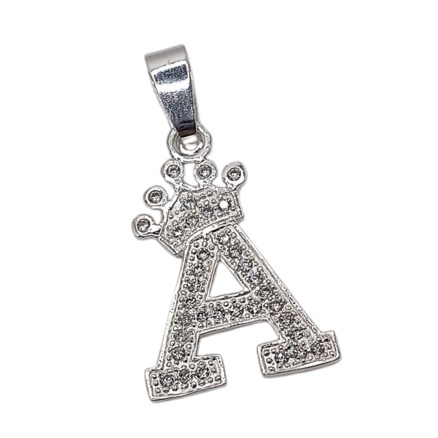 LETRA A CON CORONA Y MINI CZ 2.5 CM, PLATA .925