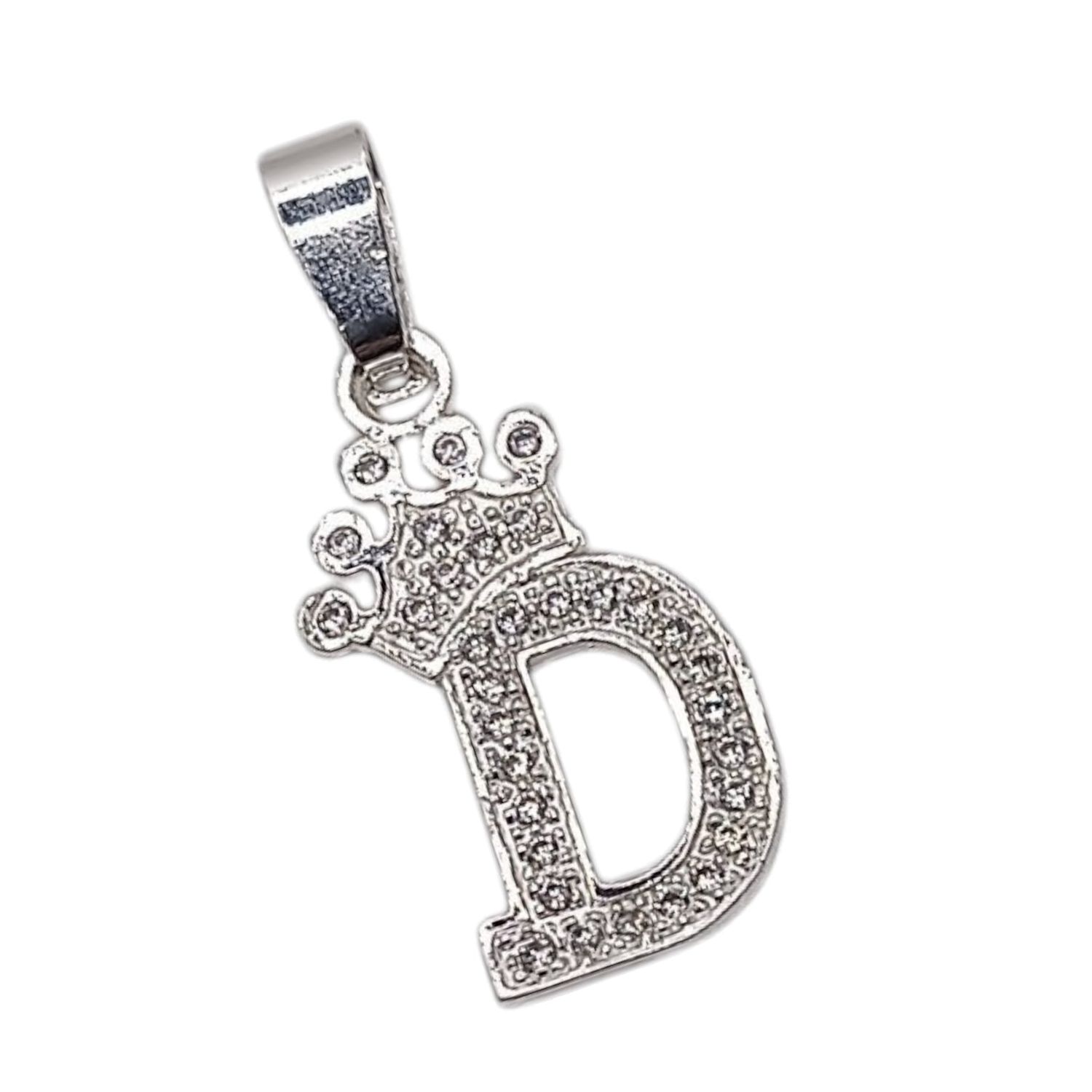 DIJE LETRA D CON CORONA Y MINI CZ 2.5 CM, PLATA .925