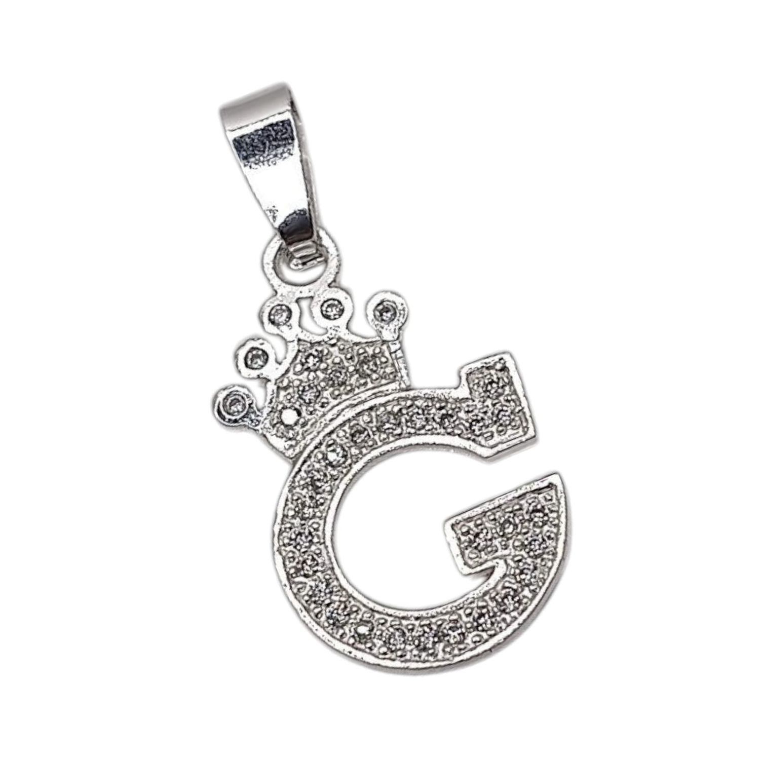 DIJE LETRA G CON CORONA Y MINI CZ, 2.5 CM, PLATA .925