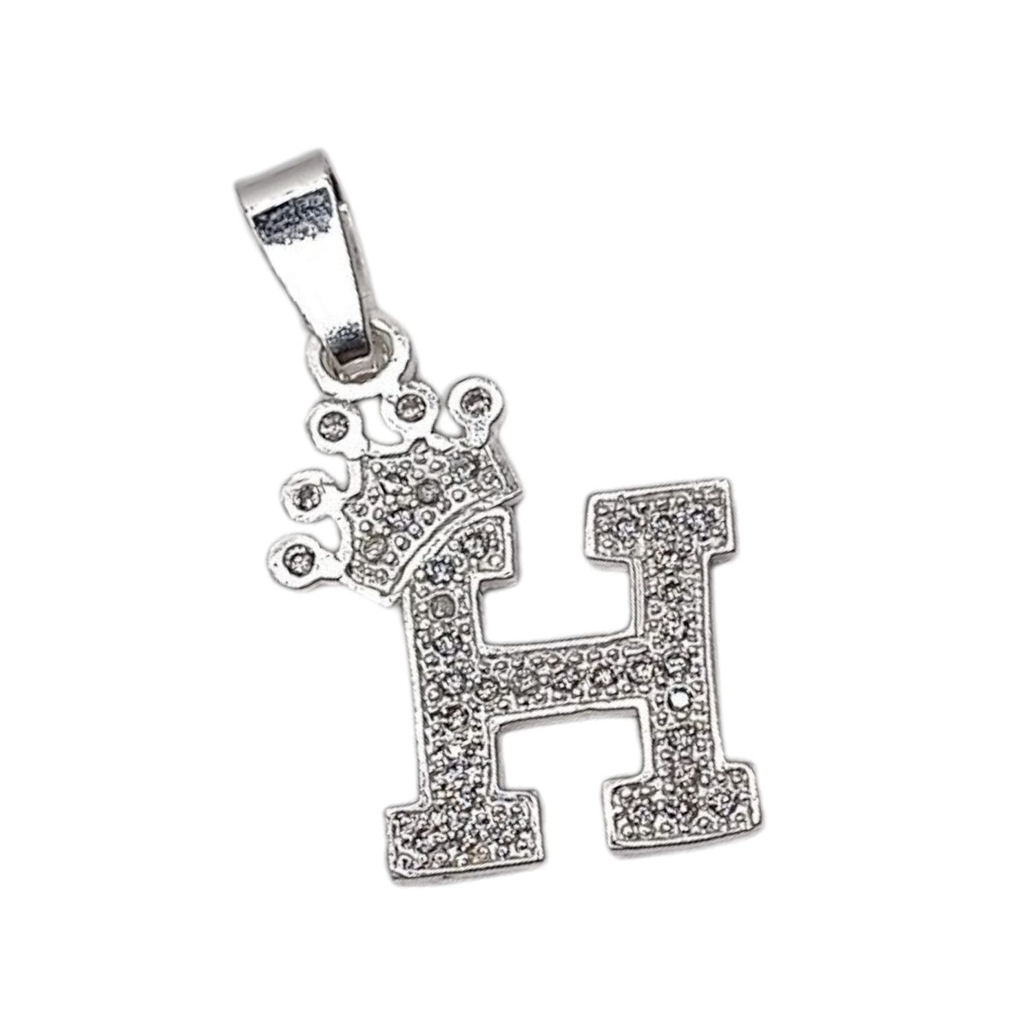 DIJE LETRA H CON  CORONA Y MINI CZ, 2.5 CM, PLATA .925