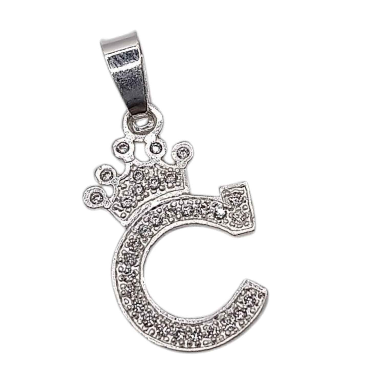 DIJE LETRA C CON CORONA Y MINI CZ, 2.5 CM, PLATA .925