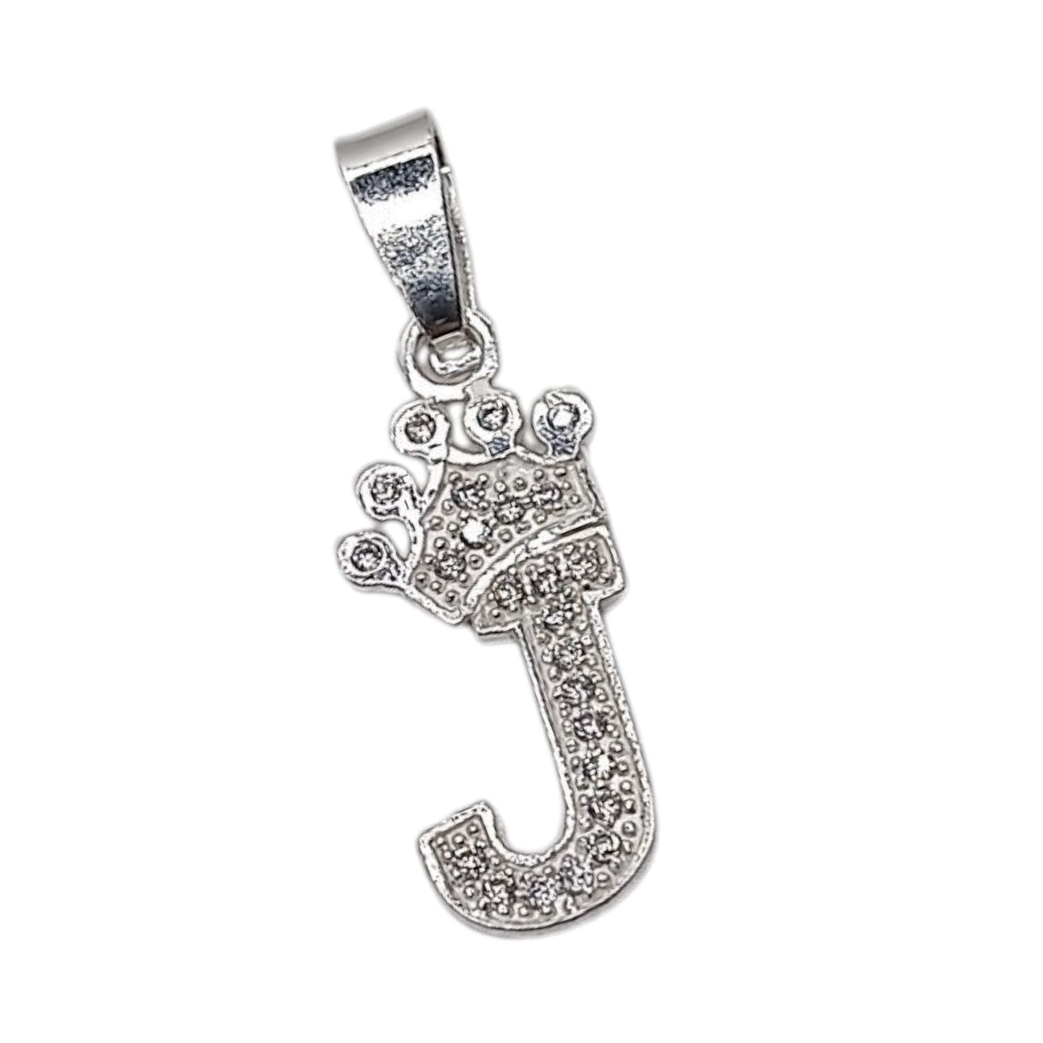 DIJE LETRA J CON CORONA Y MINI CZ, 2.5 CM, PLATA .925