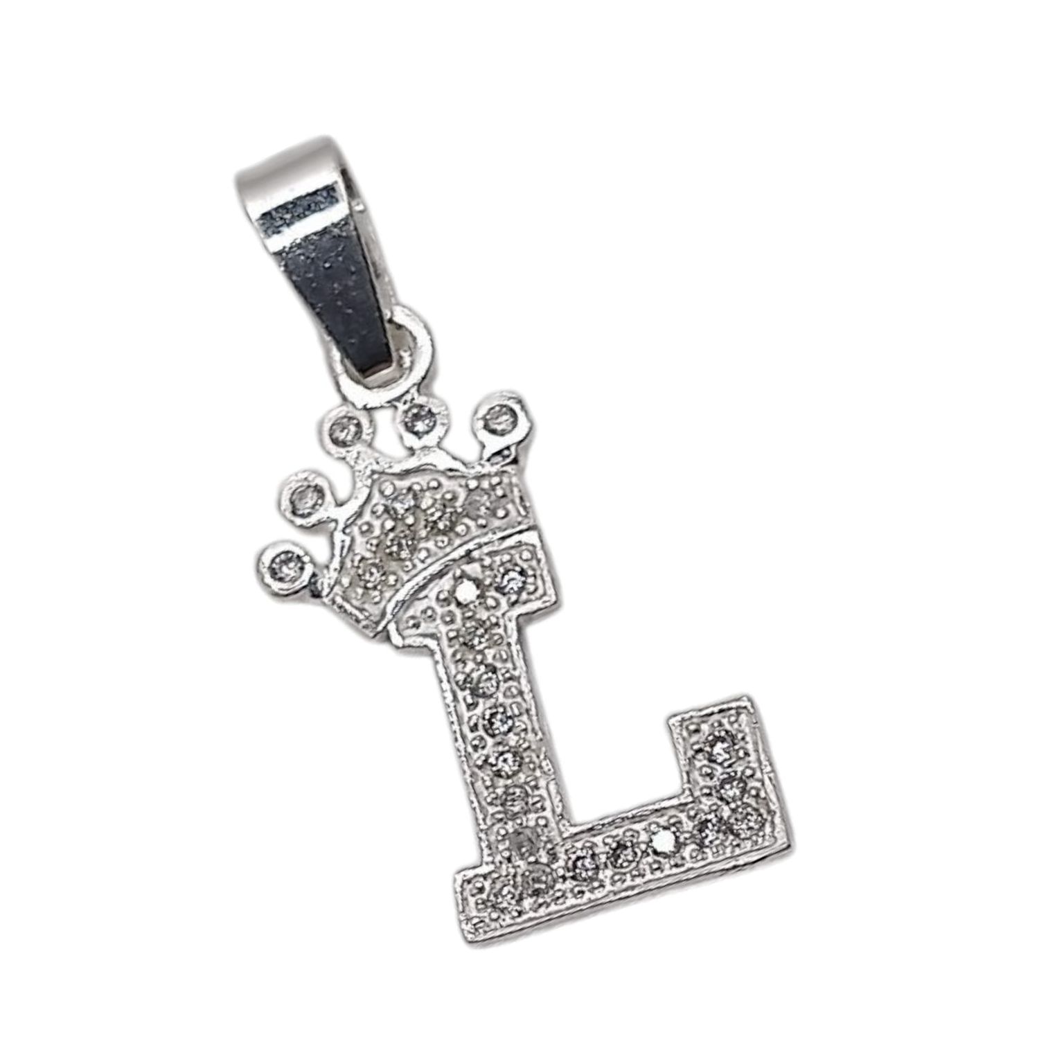 DIJE LETRA L CON CORONA Y MINI CZ, 2.5 CM, PLATA .925