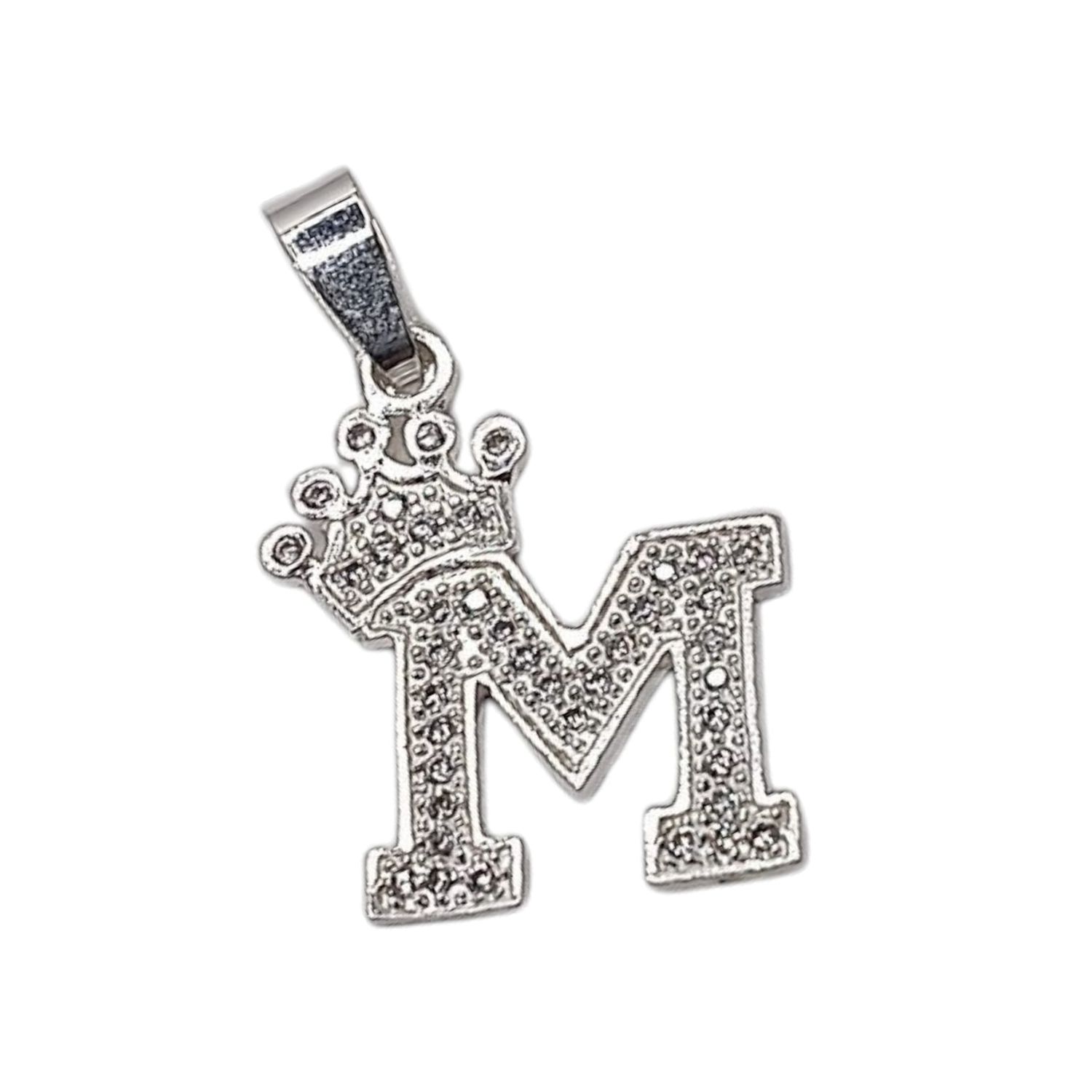 DIJE LETRA M CON CORONA Y MINI CZ, 2.5 CM, PLATA .925
