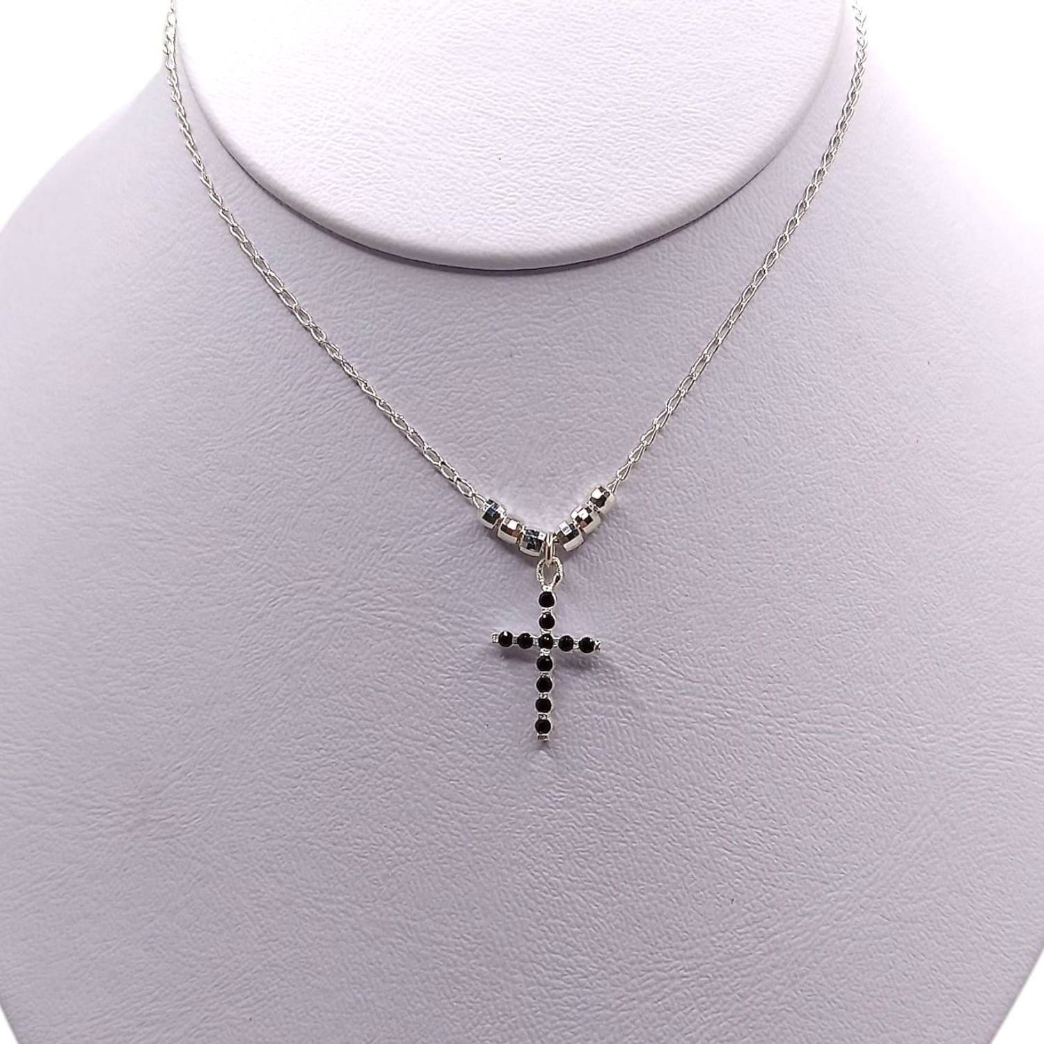 GARGANTILLA 18&quot;  CRUZ CZ NEGRA, PLATA .925