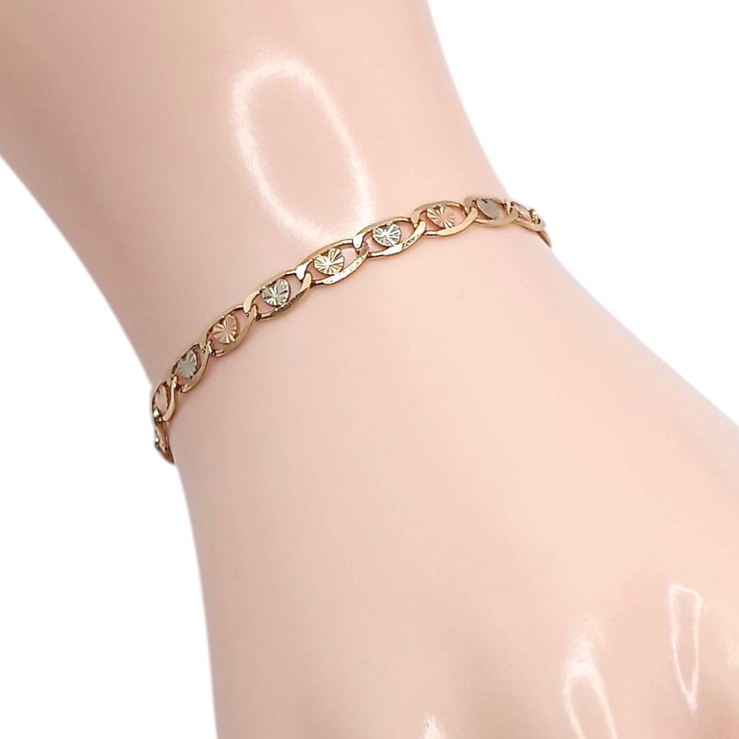PULSERA VAL 3 COLORES  4 MM, 7.5&quot; ORO 14K