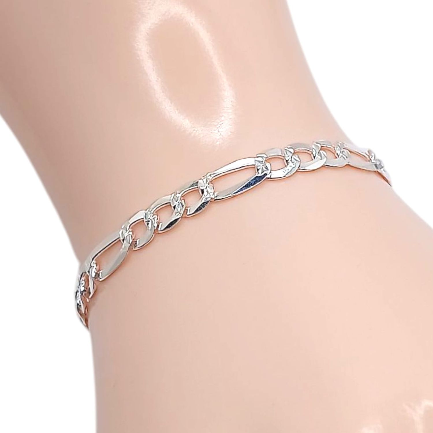 PULSERA  FIGARO DIAMANTADA, 8&quot; 6 MM, PLATA .925