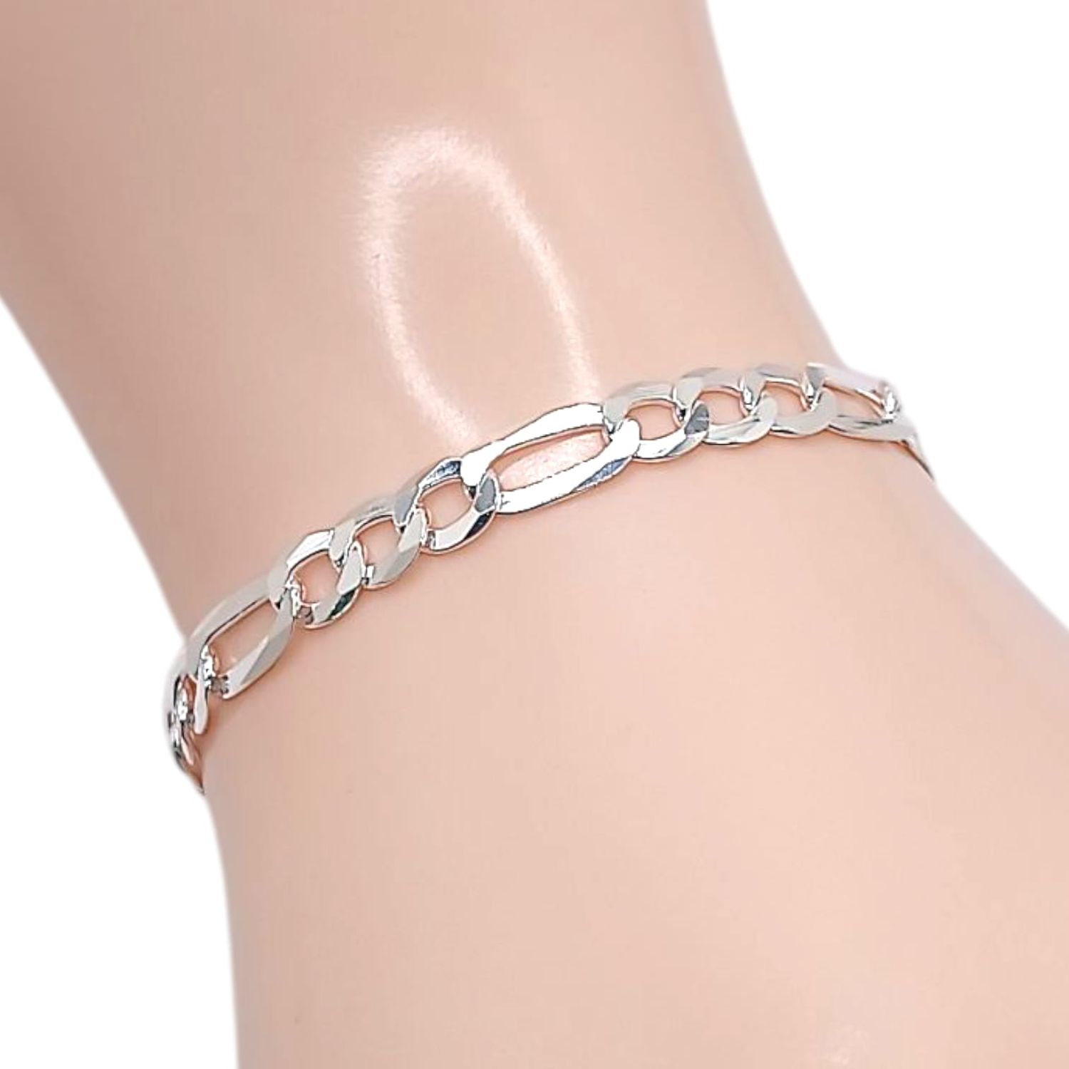 PULSERA FIGARO 7&quot; 6 MM, PLATA .925