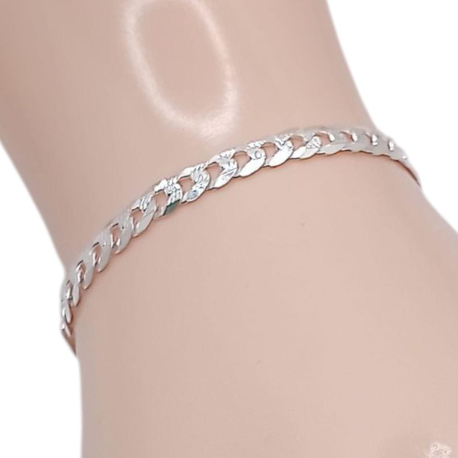 PULSERA CUBANA DIAMANTADA 8&quot; 4.5 MM, PLATA .925