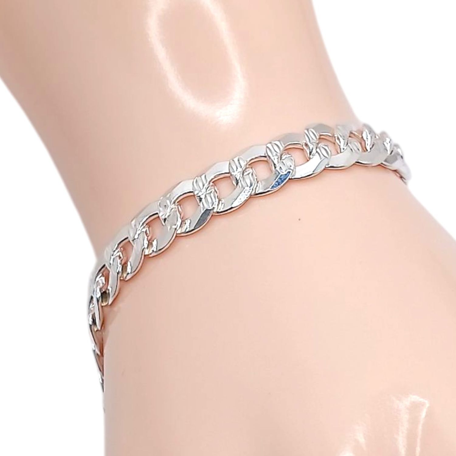 PULSERA CUBANA DIAMANTADA  9&quot; 8.5 MM, PLATA .925