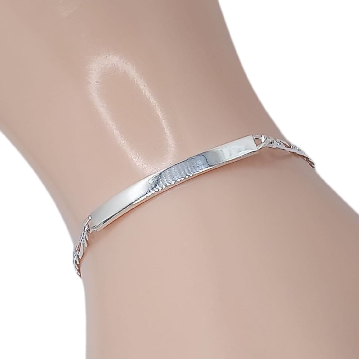 PULSERA FIGARO CON PLACA 6.5&quot; 3.5 MM, PLATA .925