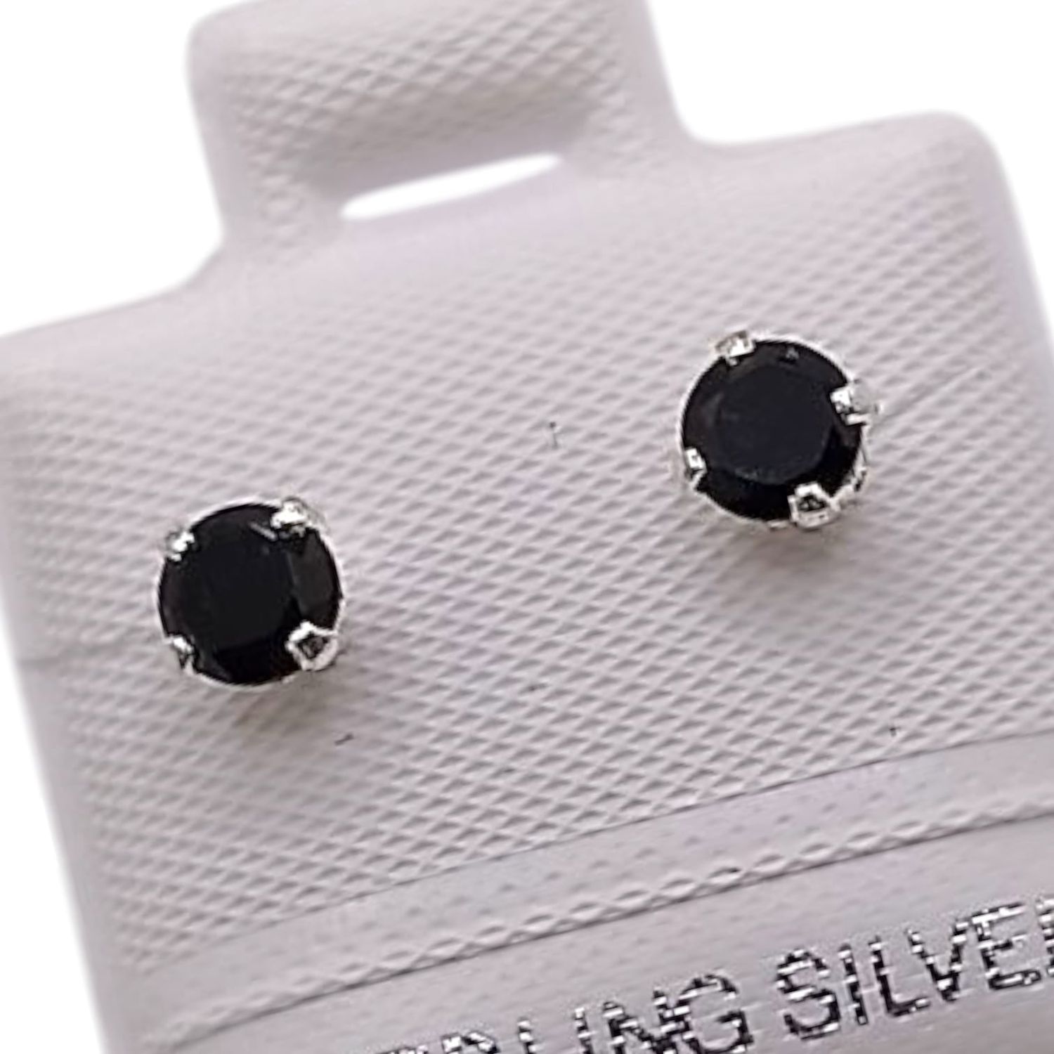 BROQUEL RECTO # 4 CZ NEGRA, BROCHE BOLITA PLATA .925