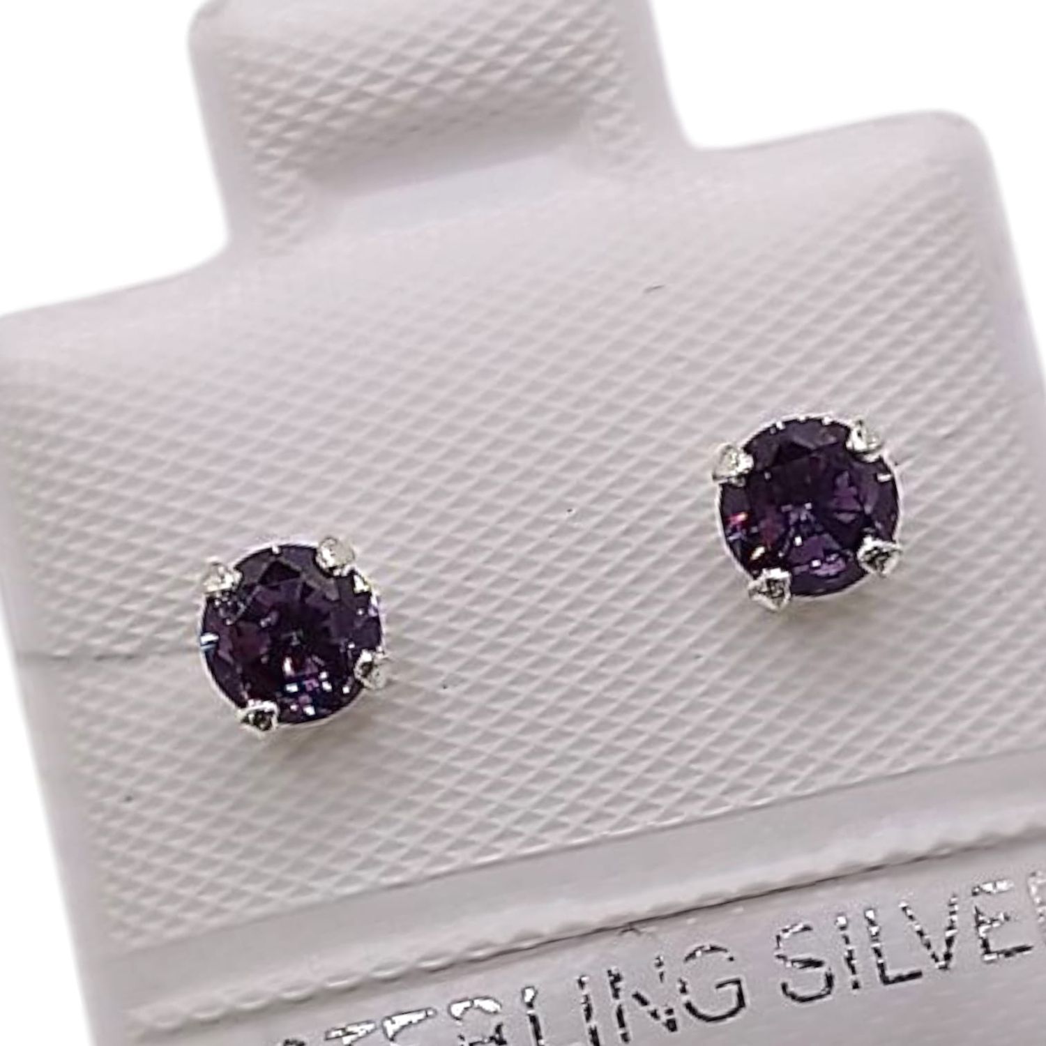 BROQUEL RECTO # 4 CZ MORADA, BROCHE BOLITA, PLATA .925