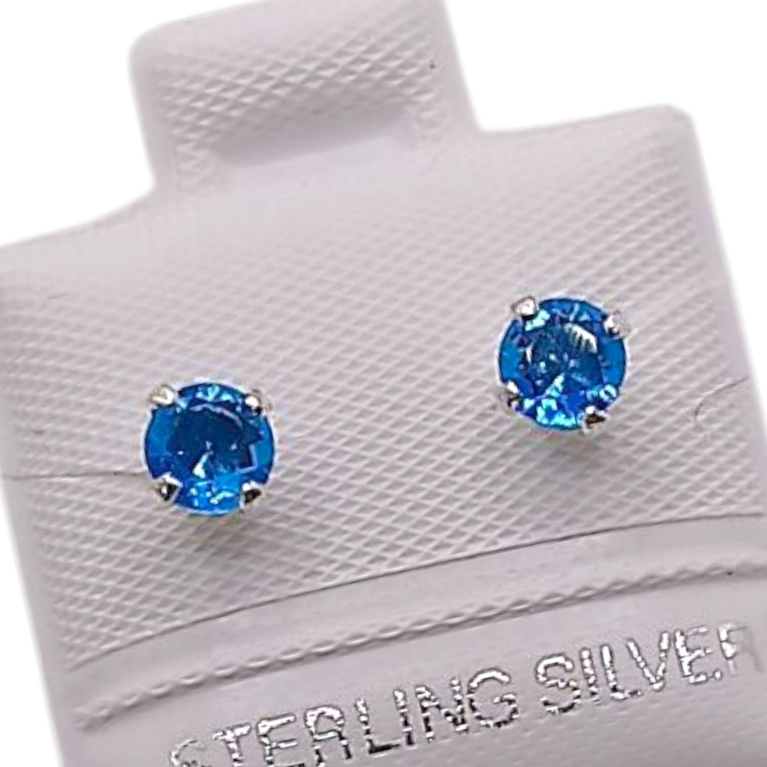BROQUEL RECTO # 4 CZ AZUL, BROCHE BOLITA, PLATA .925