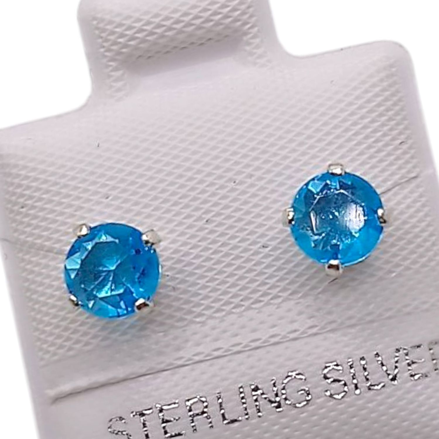 BROQUEL RECTO # 6 CZ AZUL, BROCHE BOLITA, PLATA .925
