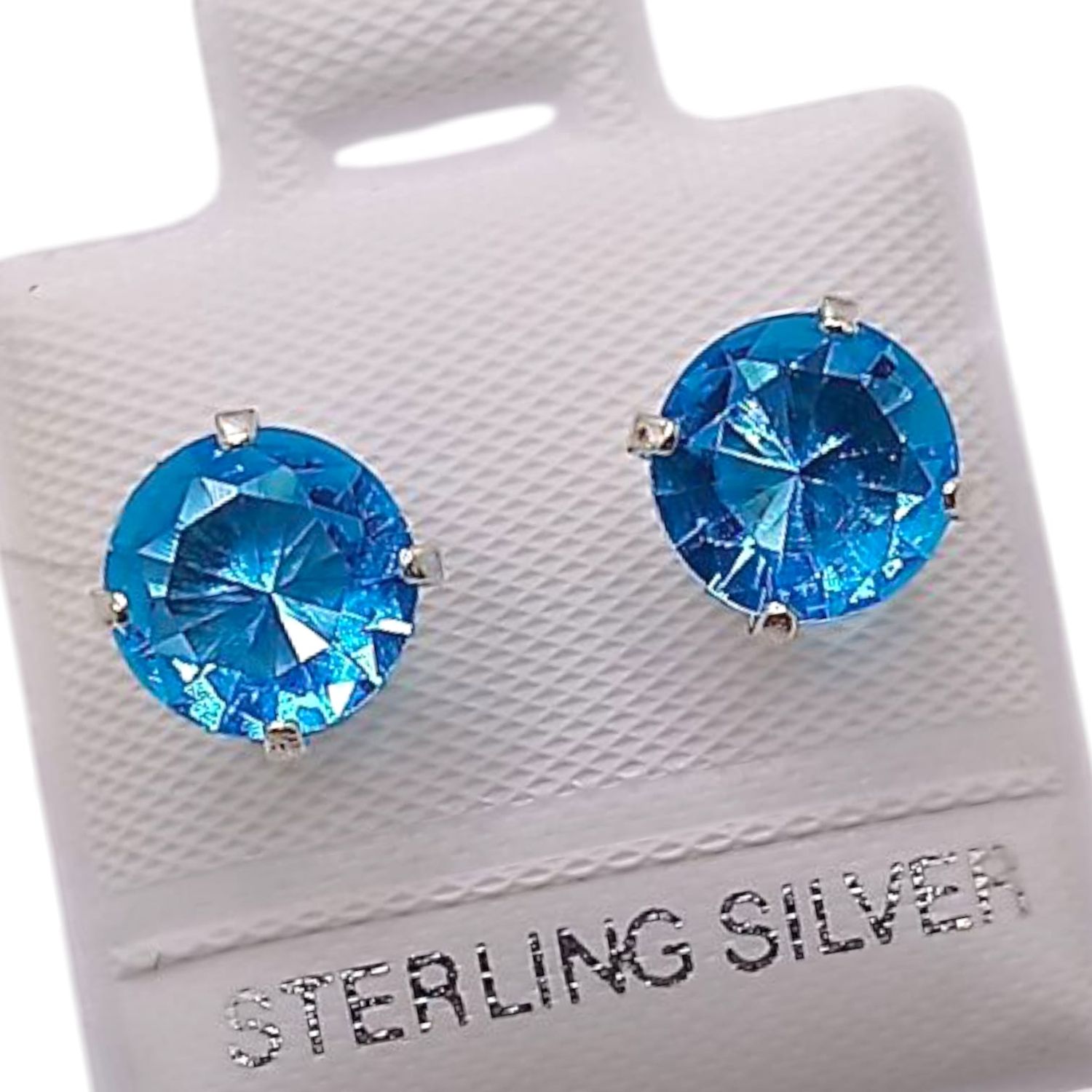 BROQUEL RECTO # 8 CZ AZUL BROCHE BOLA, PLATA .925