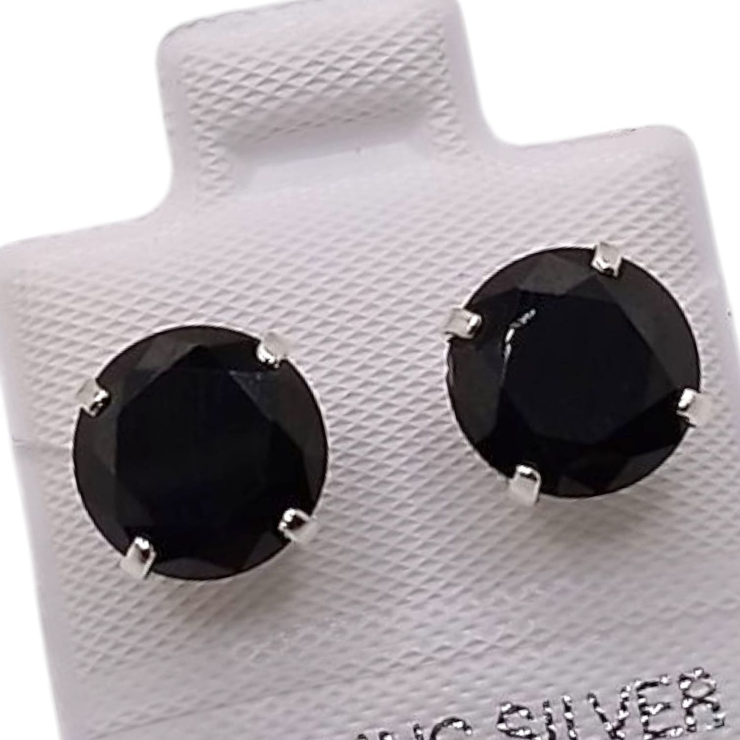 BROQUEL RECTO # 8 CZ NEGRA, BROCHE BOLA, PLATA .925
