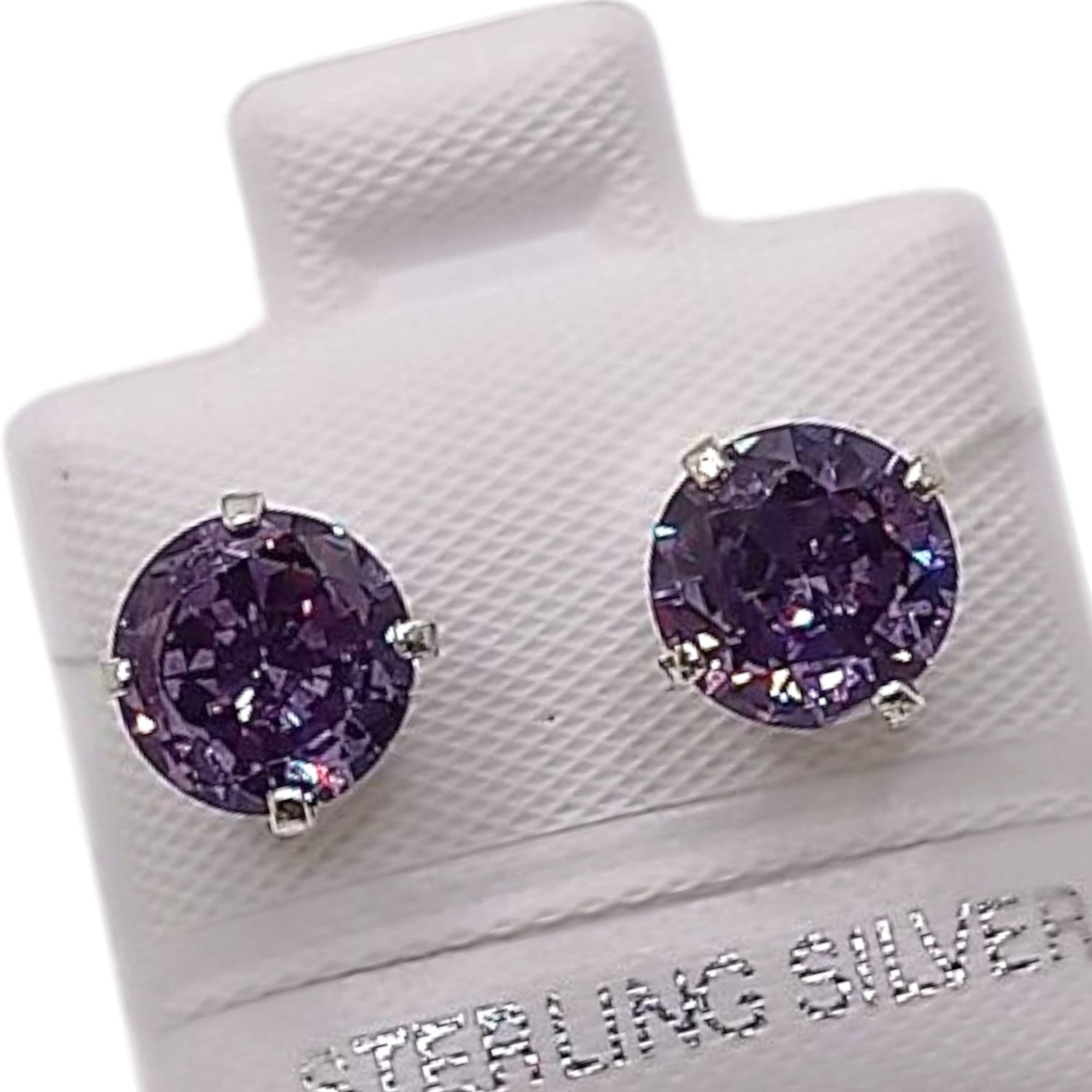 BROQUEL RECTO # 8 CZ MORADA, BROCHE BOLA, PLATA .925