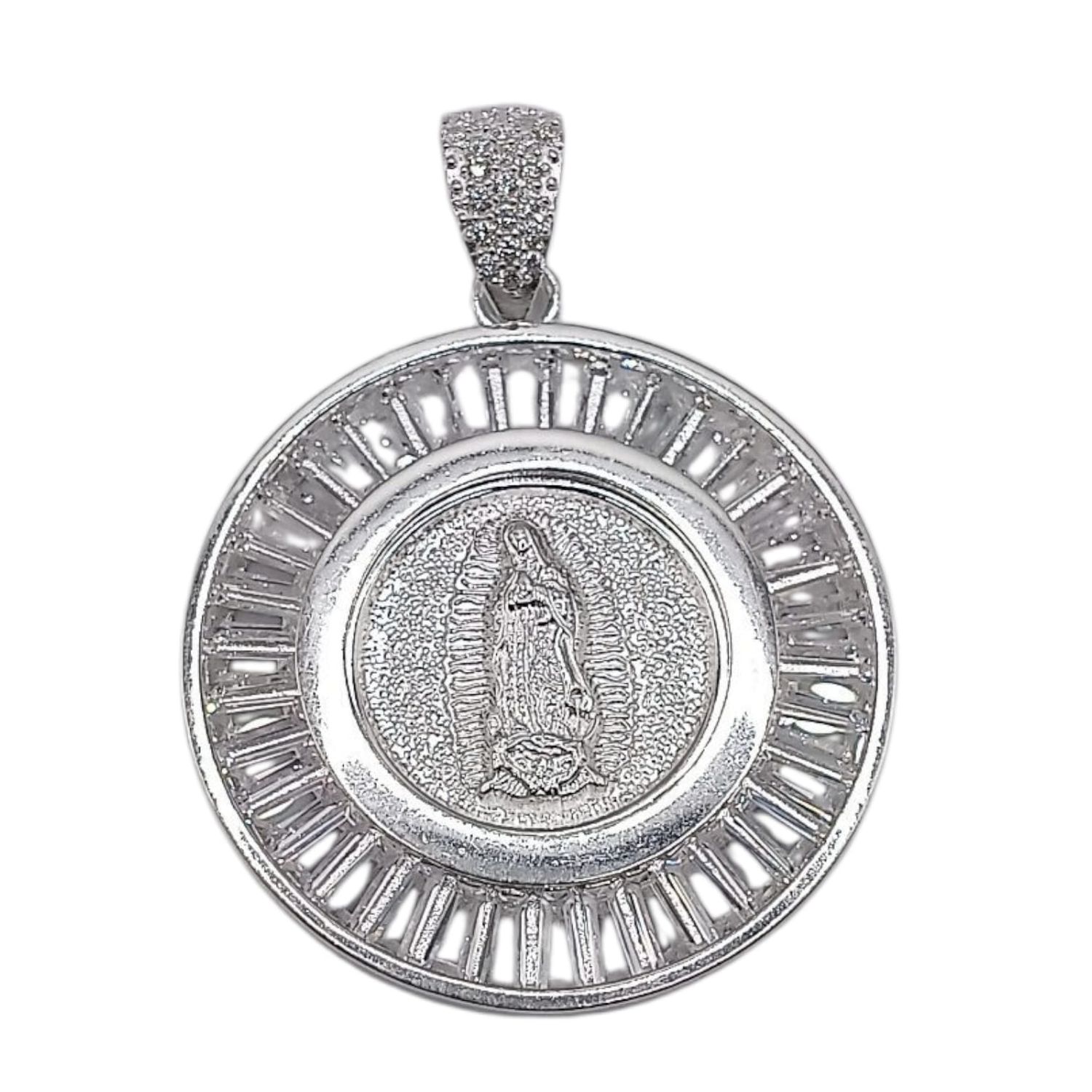 MEDALLAVIRGEN DE GPE CON CZ 5.8 CM LARGO TOTAL, PLATA .925
