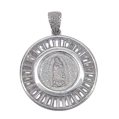 MEDALLAVIRGEN DE GPE CON CZ 5.8 CM LARGO TOTAL, PLATA .925
